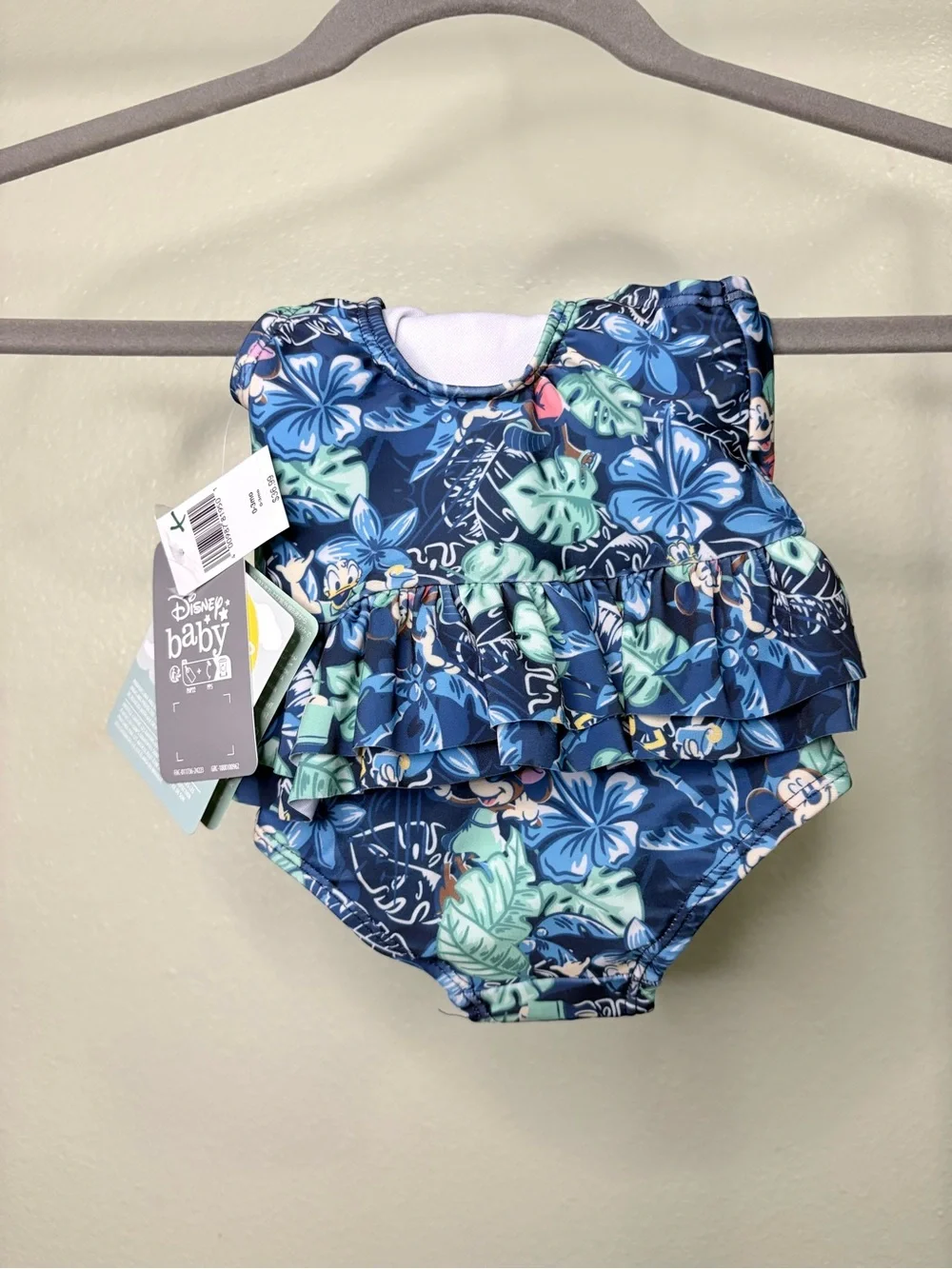 NWT Disney Baby Mickey Mouse Blue Tropical Floral Tiered Ruffle Swimsuit Size 0-